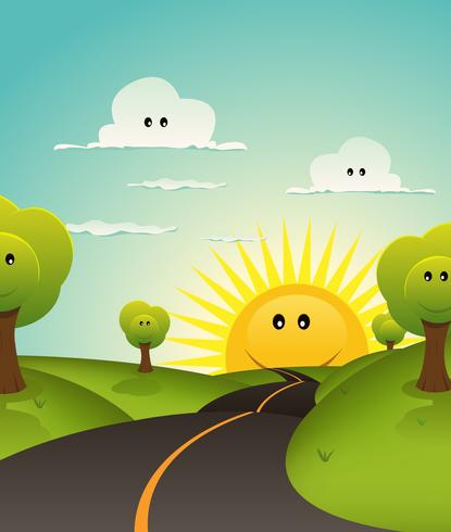 Cartoon Welcome Spring Or Summer Landscape vector