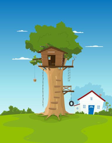 Tree House In Garden Backyard vector