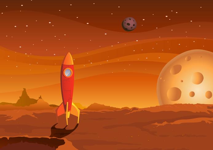 spaceship-on-martian-landscape vector