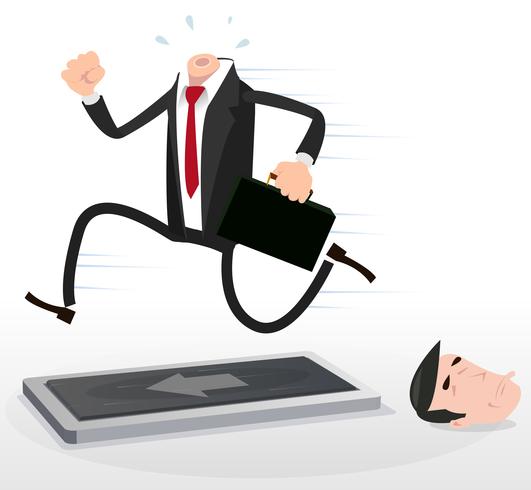 Cartoon Headless Businessman Running On A Treadmill vector