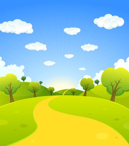 Paisaje de primavera o verano de dibujos animados vector