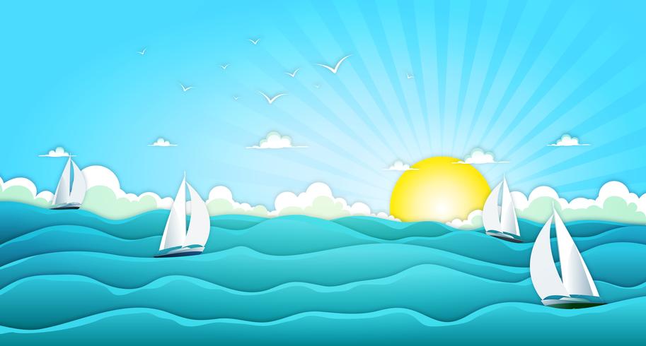 Sailing Boats In Wide Summer Ocean vector