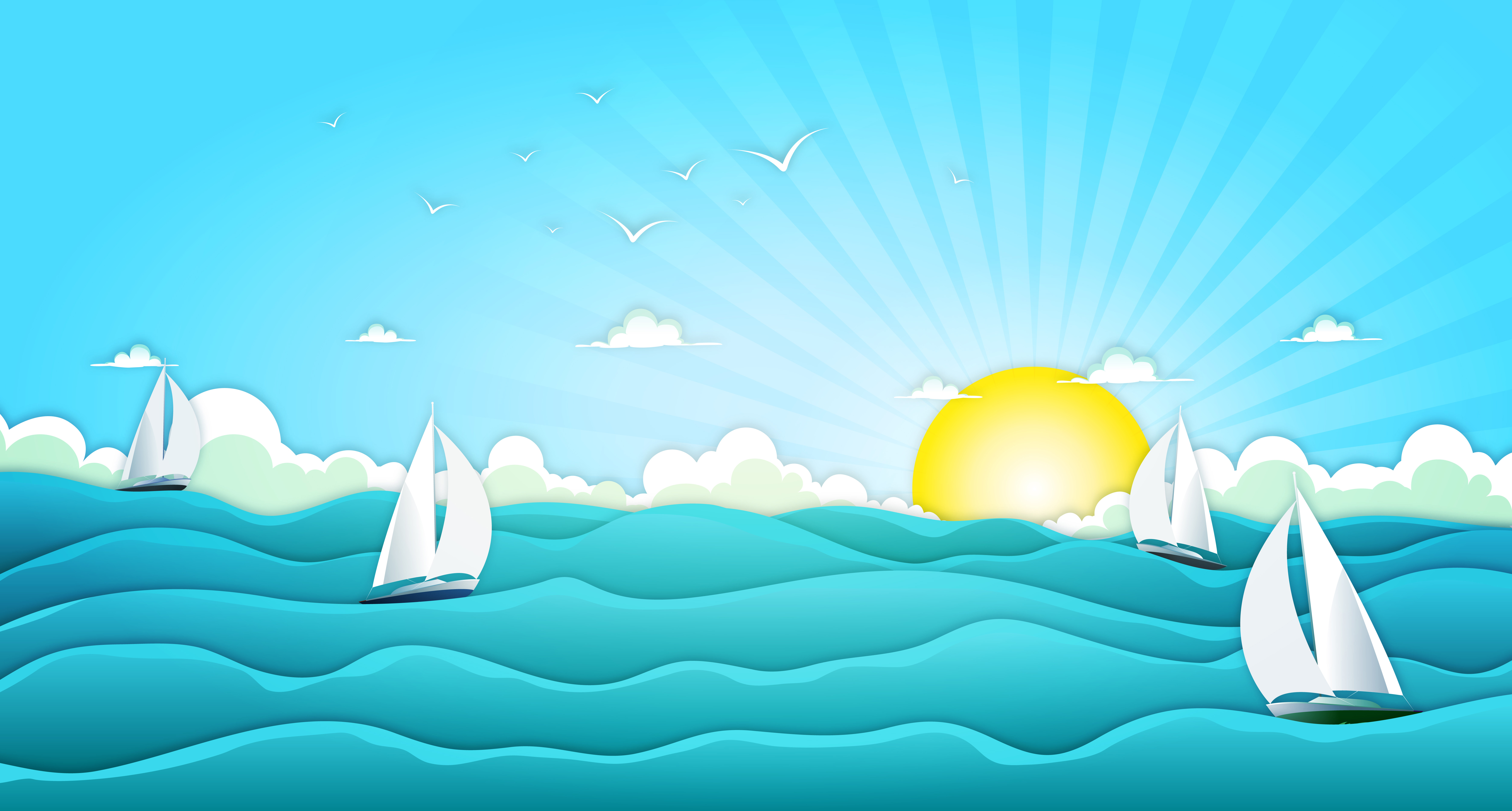 Sailing Boats In Wide Summer Ocean 263264 Vector Art at Vecteezy