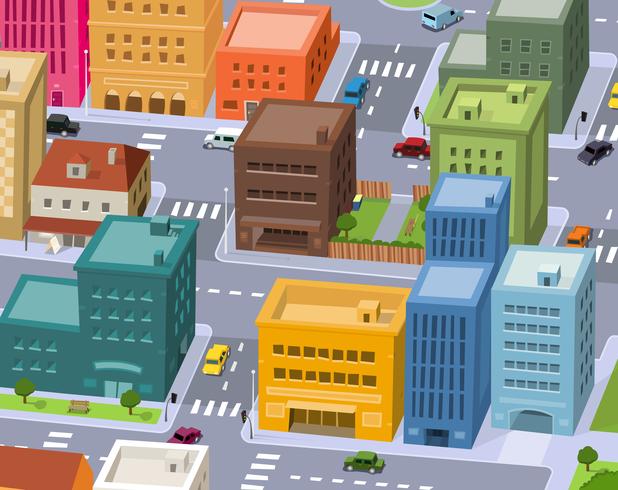 Cartoon City - Downtown Scene vector