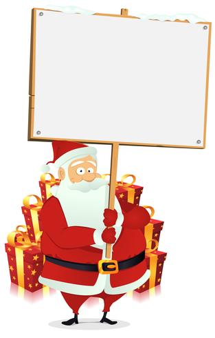 Feliz Navidad: Santa Claus con cartel de madera vector