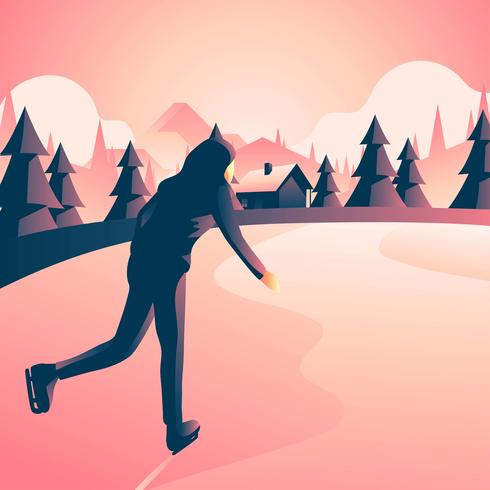 Woman Play Ice Skating Outdoor vector