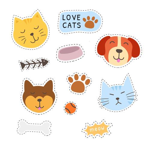 Cat And Dog Stickers Vector Collection