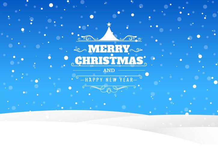 Merry christmas card with landscape blue background vector