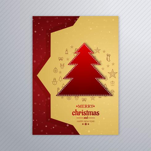 Vector feliz hermoso del diseño del folleto de la tarjeta del árbol de navidad