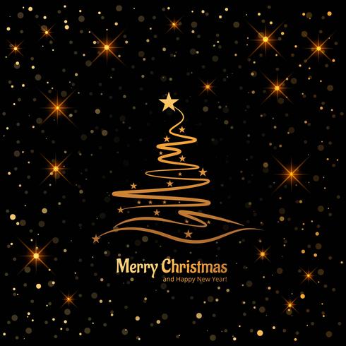 Merry christmas card with decorative tree shiny glitters backgro vector