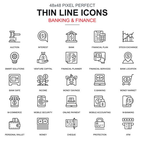 Thin line banking and finance icons set vector