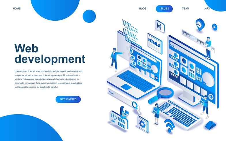 Concepto de diseño isométrico moderno del desarrollo web. vector