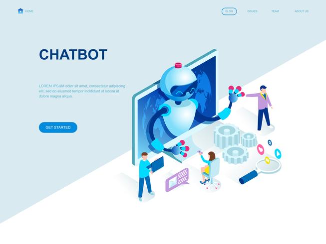 Concepto isométrico moderno diseño plano de chat bot vector