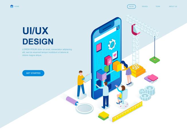 Concepto isométrico de diseño plano moderno de UX y UI Design vector