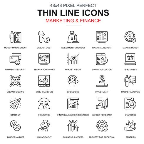 Thin line marketing and finance icons set vector