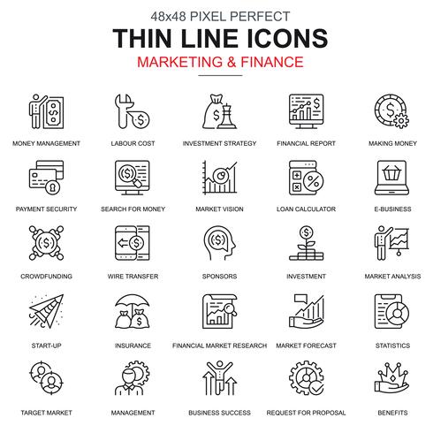 Thin line marketing and finance icons set vector