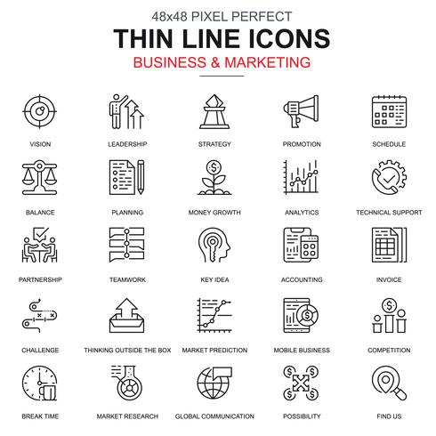 Thin line business and marketing icons set vector