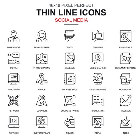 Thin line internet marketing and social network icons set vector