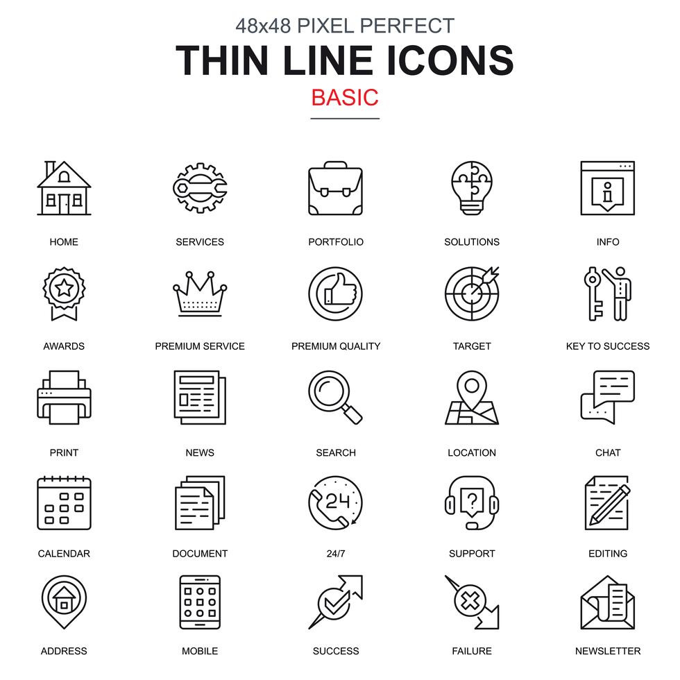 Thin line basic icons set 264412 Vector Art at Vecteezy