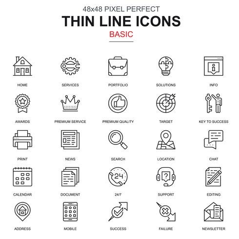 Thin line basic icons set vector