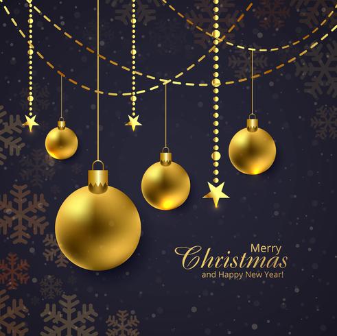 Merry christmas shiny golden balls dark background vector