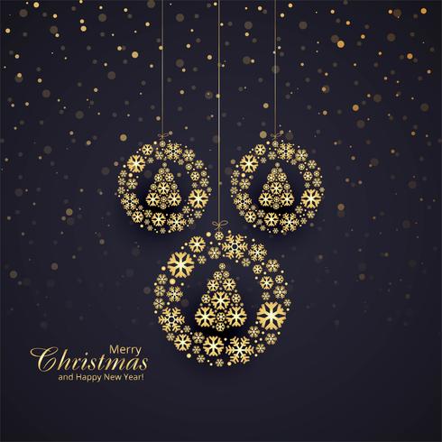 Beautiful merry christmas ball with tree card background vector