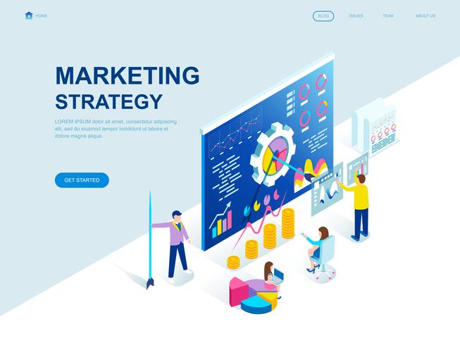 Diseño plano moderno concepto isométrico de estrategia de marketing. vector