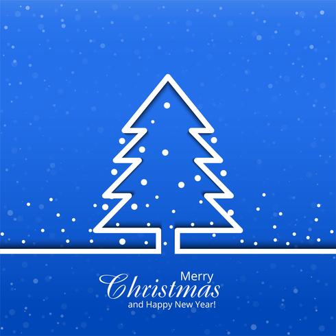 Merry christmas card with tree blue background vector