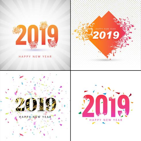 Diseño de colección de fondo de feliz año nuevo feliz 2019 vector