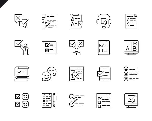 Simple conjunto de iconos de líneas de vectores relacionados con la encuesta