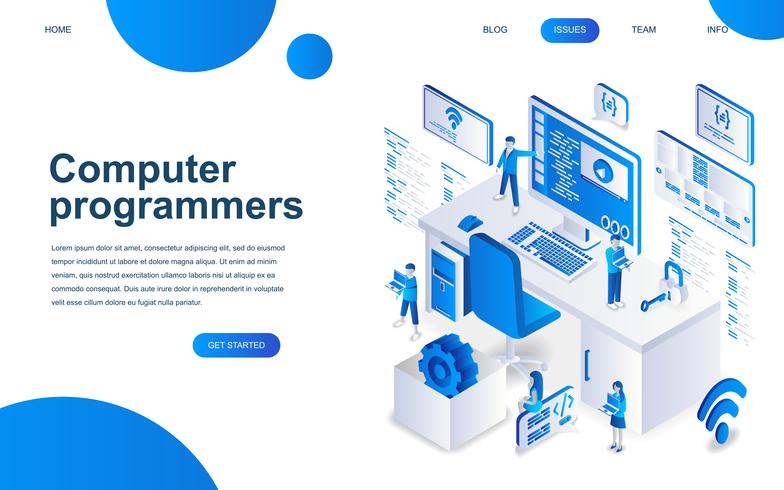 Concepto de diseño isométrico moderno de los programadores informáticos. vector