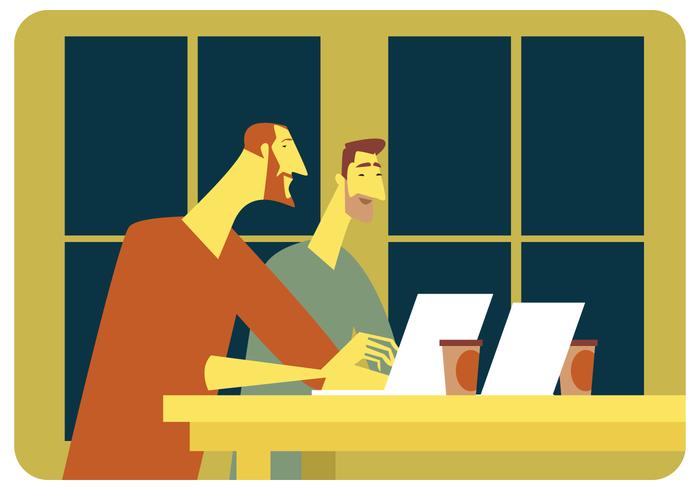 Two Men Meeting in Caffe Vector