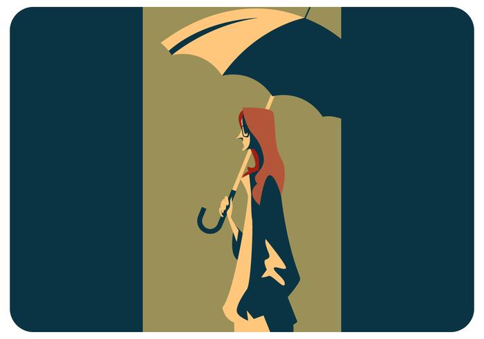 A Girl With Umbrella Vector