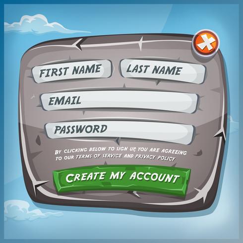 Login Form On Stone Panel For Ui Game vector