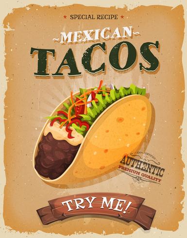 Grunge y vintage tacos mexicanos poster vector