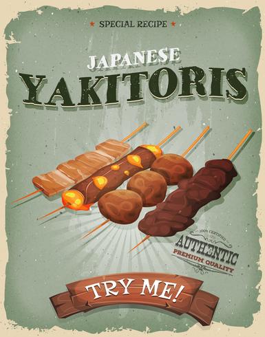 Cartel de Yakitoris japonés Grunge y vintage vector