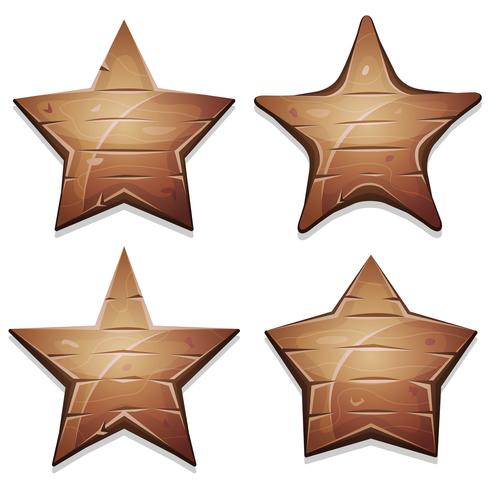 Iconos de estrellas de madera para juego de interfaz de usuario vector