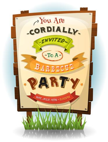 Barbecue Party Invitation On Wood Sign vector