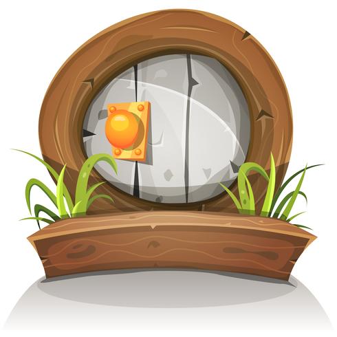 Cartoon Wooden And Stone Rounded Door For Ui Game vector