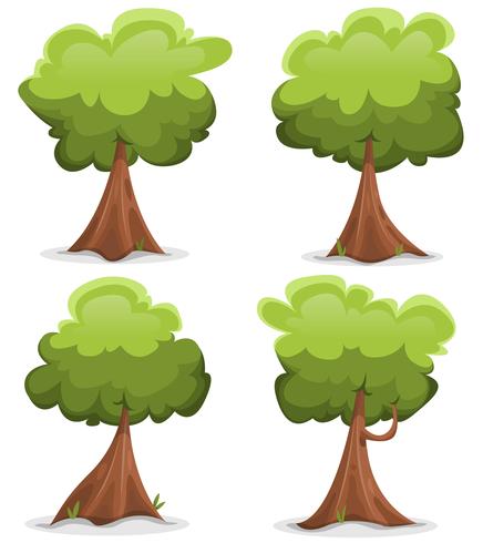 Conjunto de árboles graciosos verdes vector