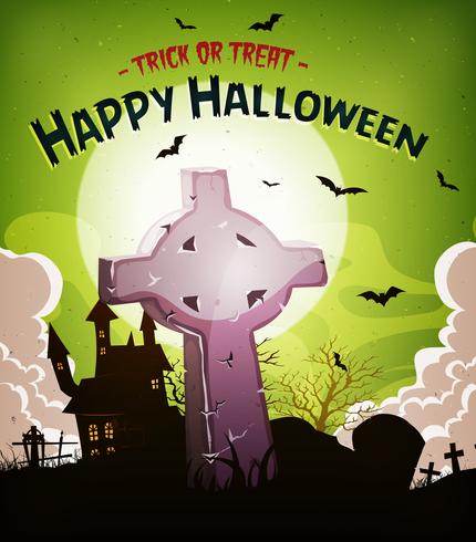 Halloween Holidays Background With Christian Tombstone vector