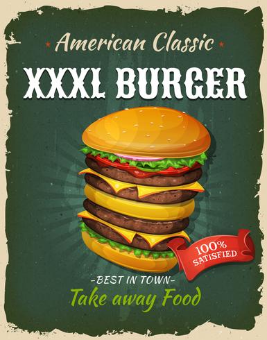 Retro Fast Food King Size Burger Poster vector
