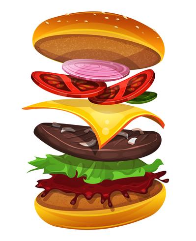 Icono de hamburguesa de comida rápida con capas de ingredientes vector