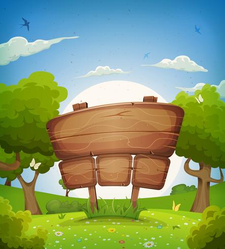 Spring And Summer Landscape With Wooden Sign vector