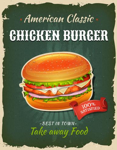 Retro Fast Food Chicken burger Poster vector