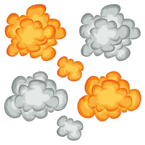 Explosión de cómic, nubes y humo vector