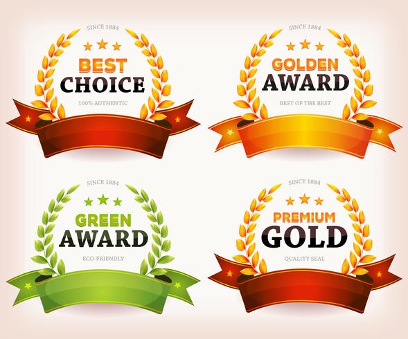 Awards Palms, Laurel Leaves With Banners And Ribbons  vector