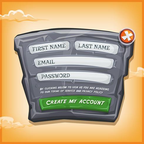 Login Form On Stone Panel For Ui Game vector