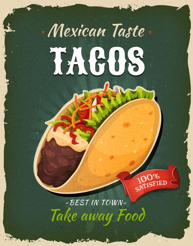 Cartel retro de los tacos mexicanos de los alimentos de preparación rápida vector