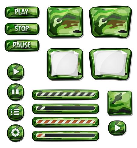 Elementos de los iconos de camuflaje militar para juego de interfaz de usuario vector